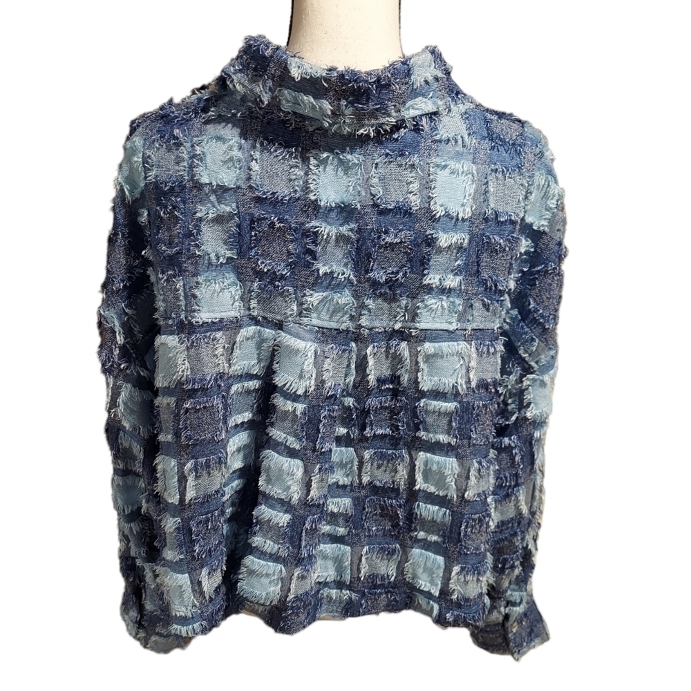 White Birch Cropped Patchwork Jacket Blue Womens … - image 3